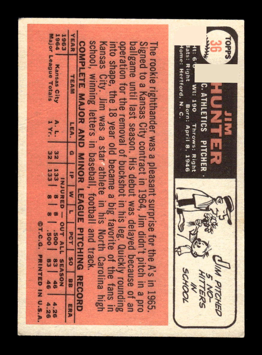 1966 Topps #36 Jim Hunter Kansas City Athletics VG HOF10011658