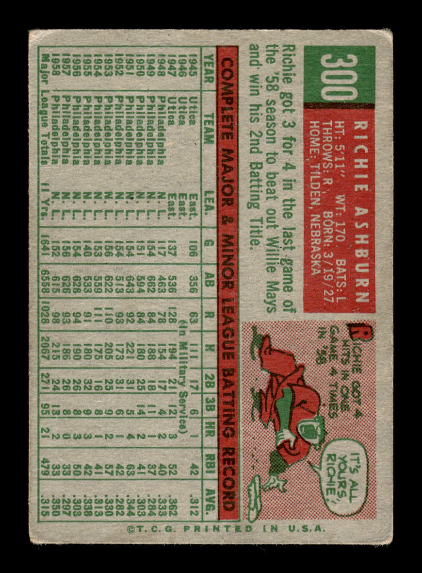 1959 Topps #300 Richie Ashburn Philadelphia Phillies VG HOF10011687