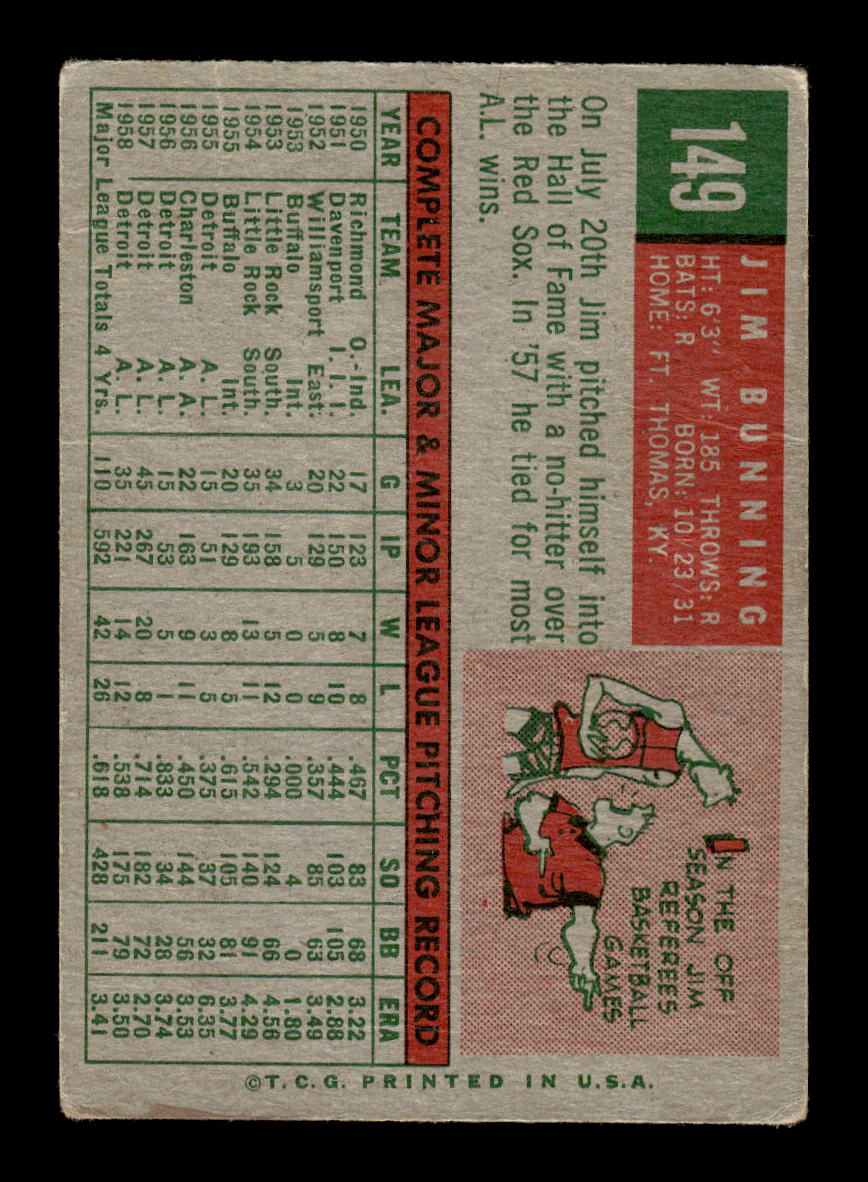 1959 Topps #149 Jim Bunning Detroit Tigers G/VG HOF10011689