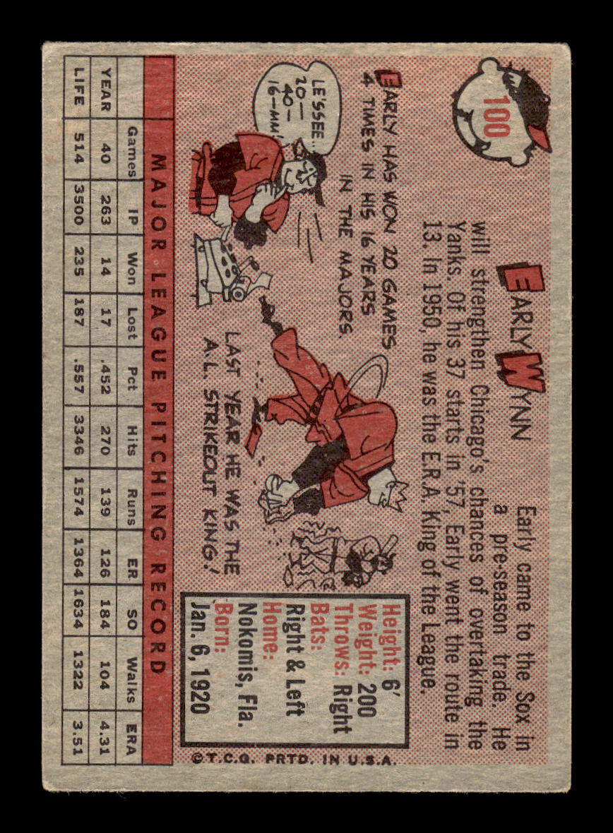 1958 Topps #100a Early Wynn Chicago White Sox VG HOF10011702