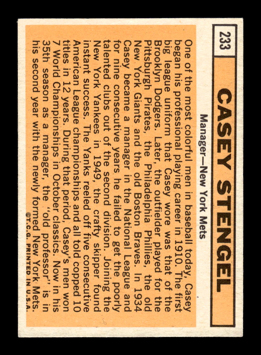 1963 Topps #233 Casey Stengel New York Mets VGEX HOF10011713