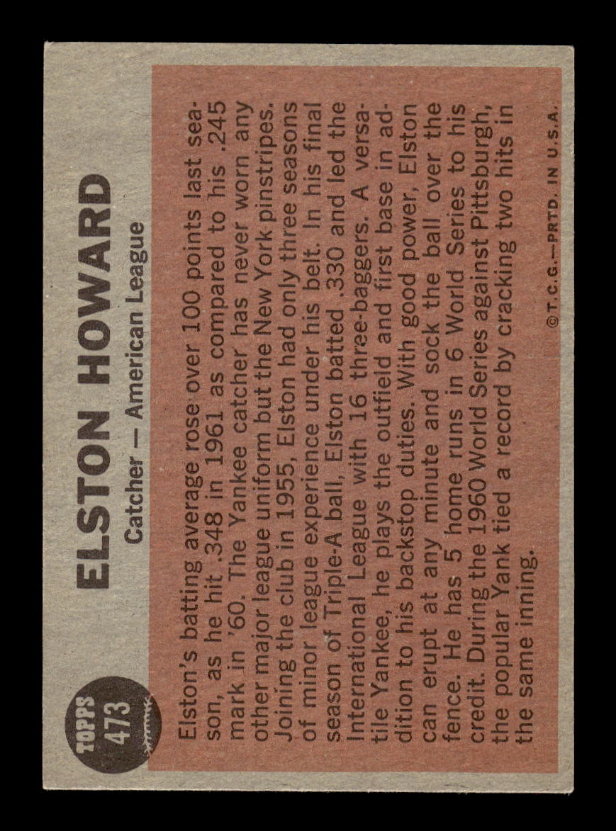 1962 Topps #473 Elston Howard New York Yankees VG HOF10011735