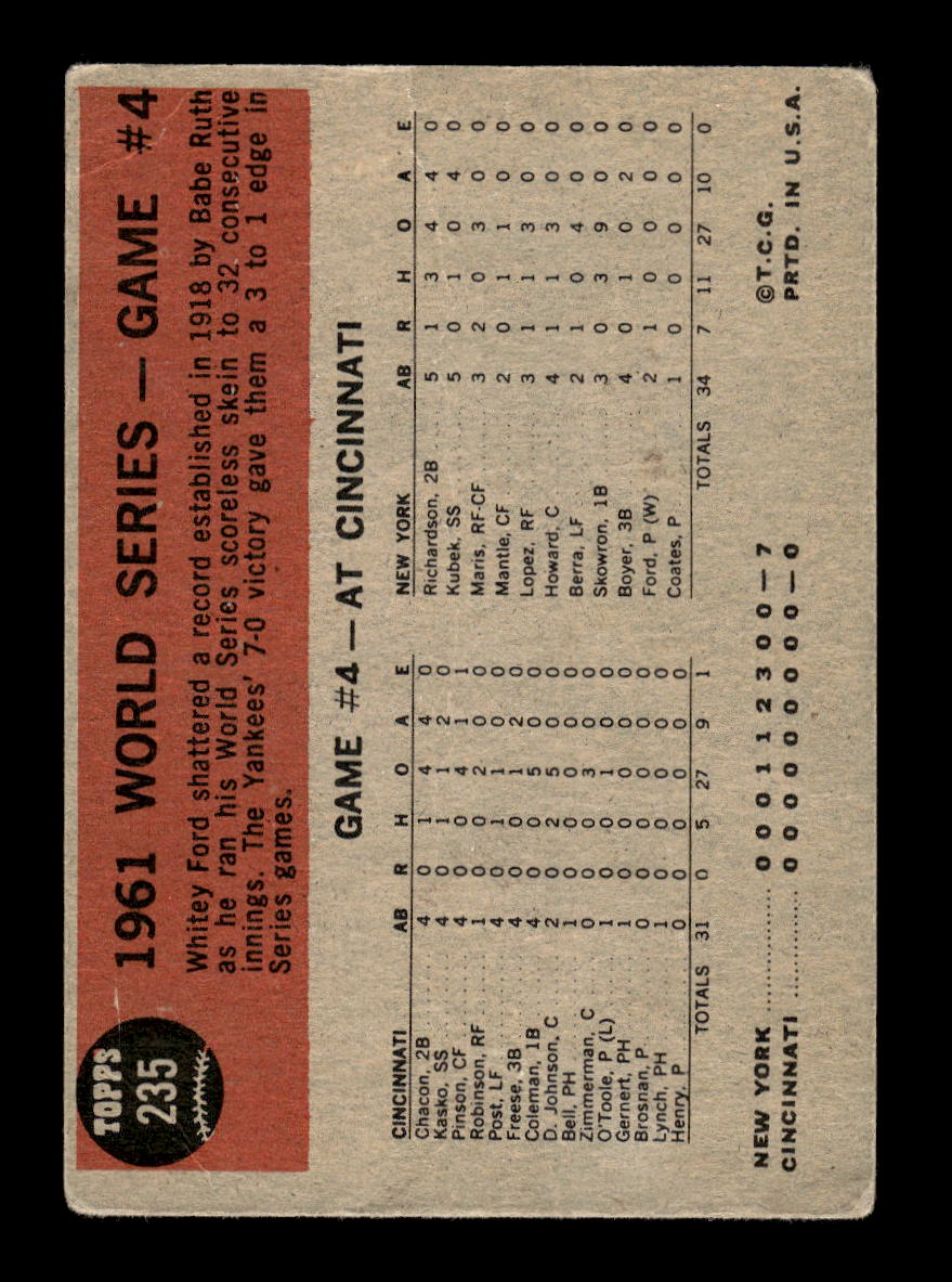 1962 Topps #235 World Series Game #4 - Ford Sets New Mark Poor HOF10011748