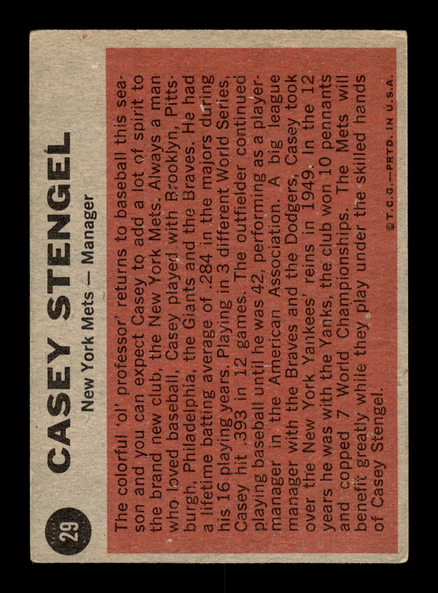 1962 Topps #29 Casey Stengel New York Mets VG HOF10011761