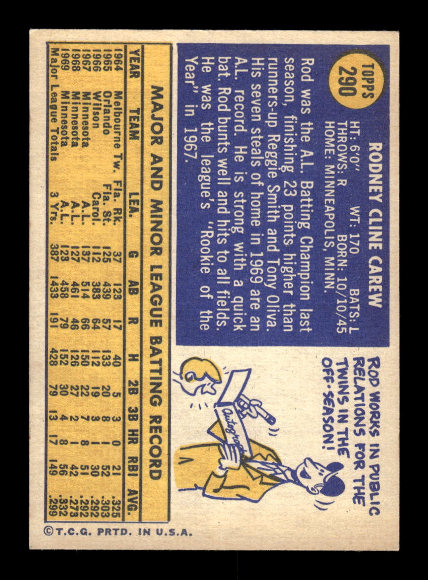 1970 Topps #290 Rod Carew Minnesota Twins VGEX HOF10011773