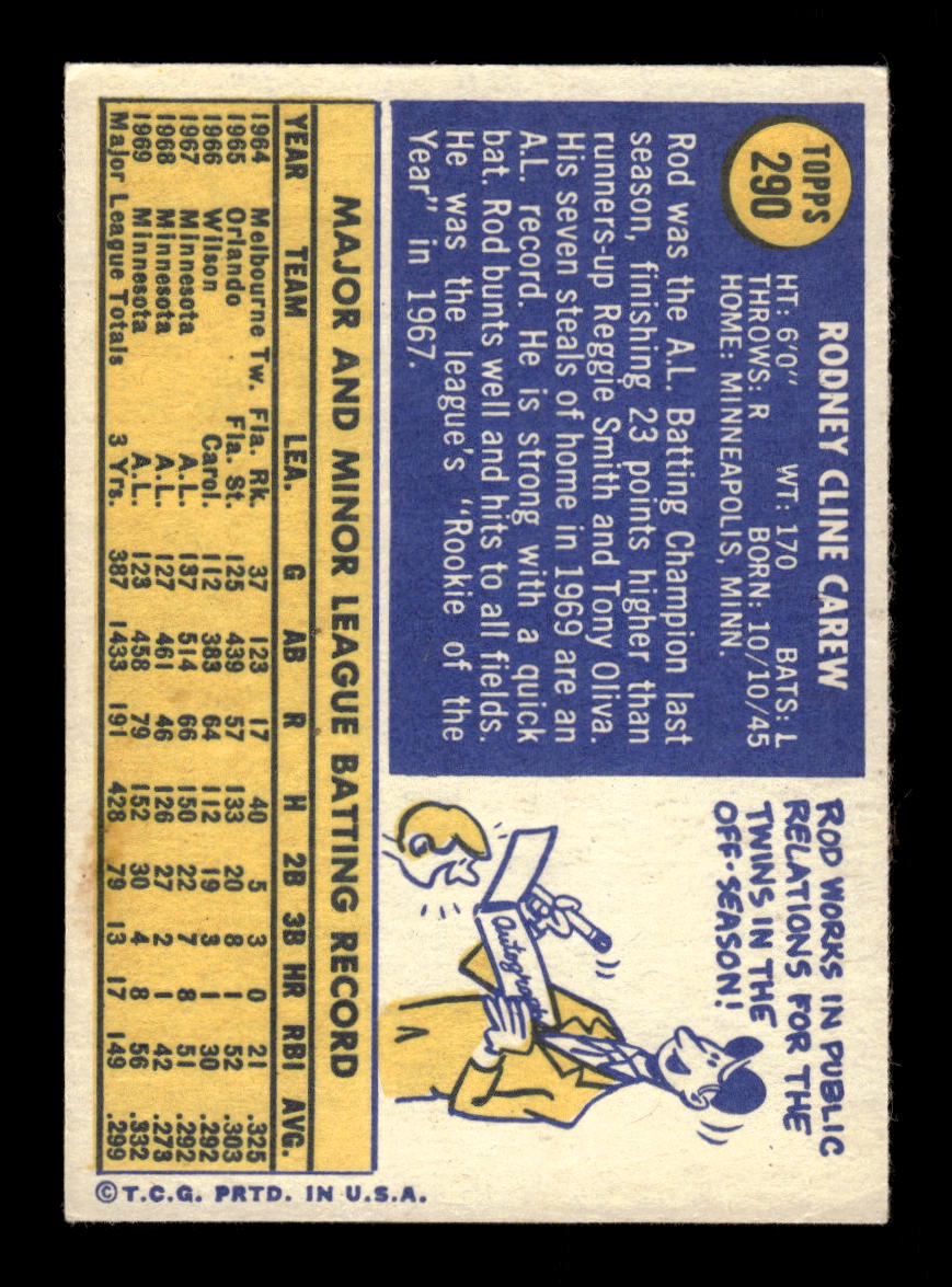 1970 Topps #290 Rod Carew Minnesota Twins VGEX HOF10011787