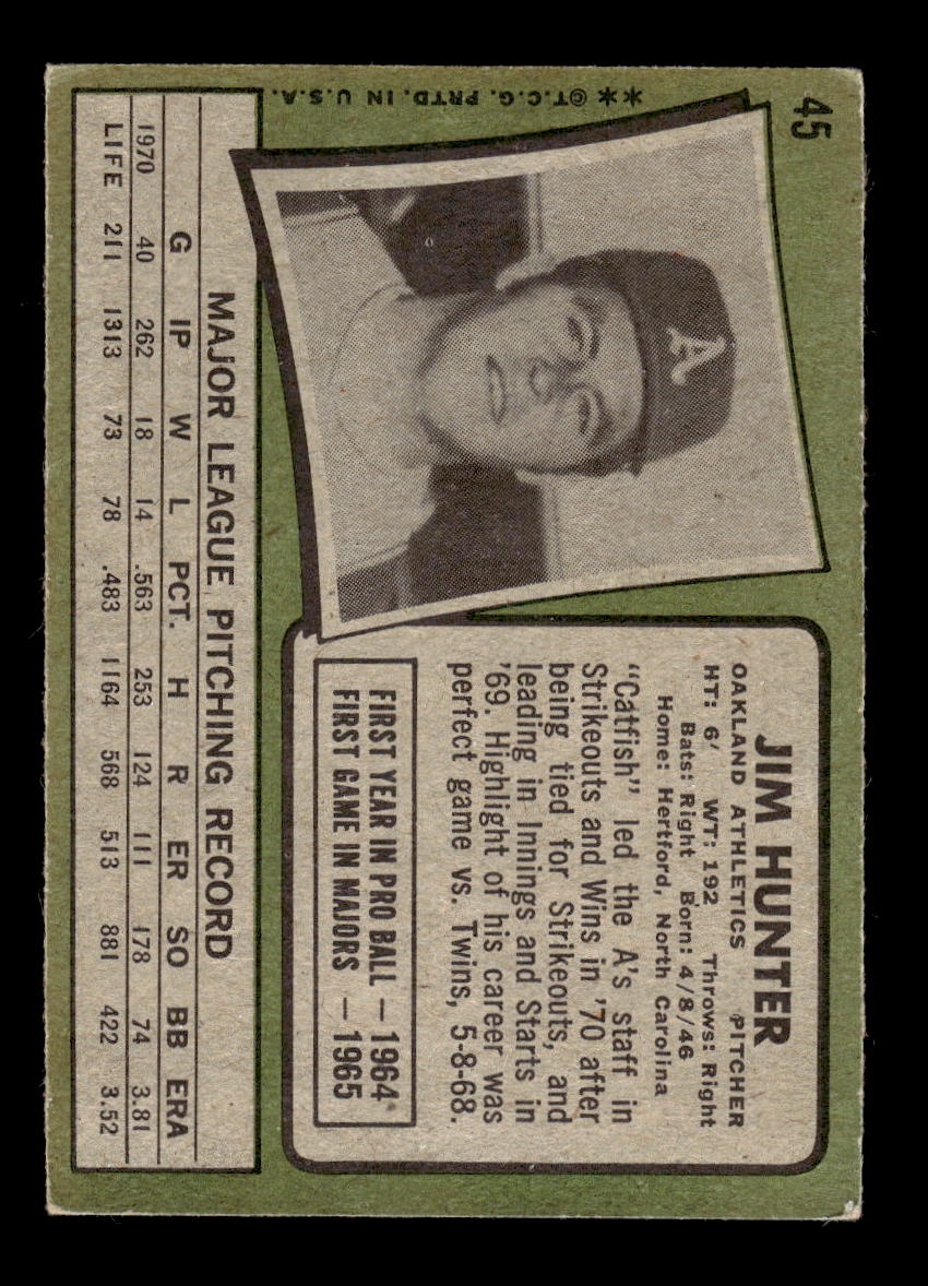 1971 Topps #45 Jim Hunter Oakland Athletics Poor HOF10011801