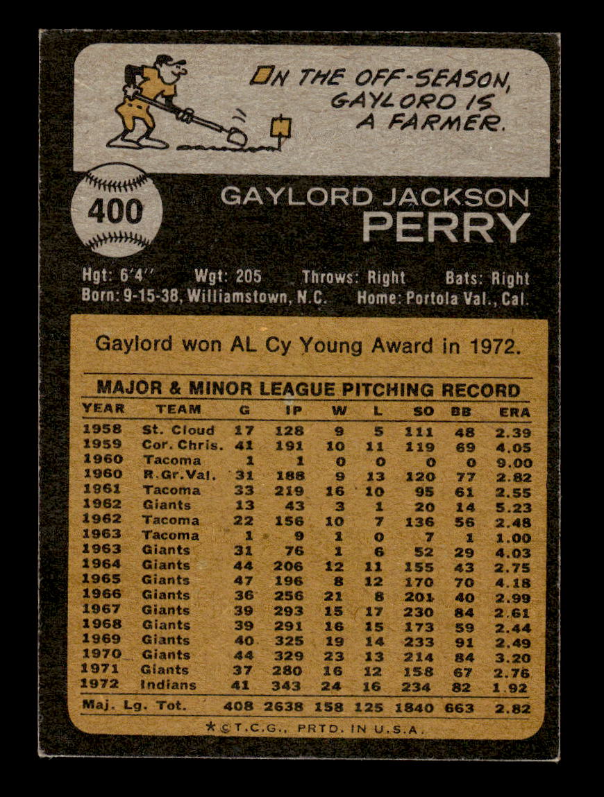 1973 Topps #400 Gaylord Perry Cleveland Indians VGEX HOF10011811