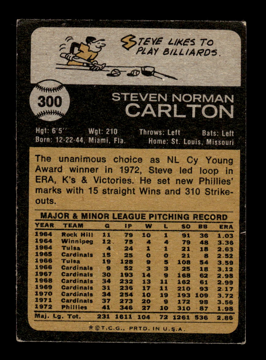 1973 Topps #300 Steve Carlton Philadelphia Phillies VGEX HOF10011817