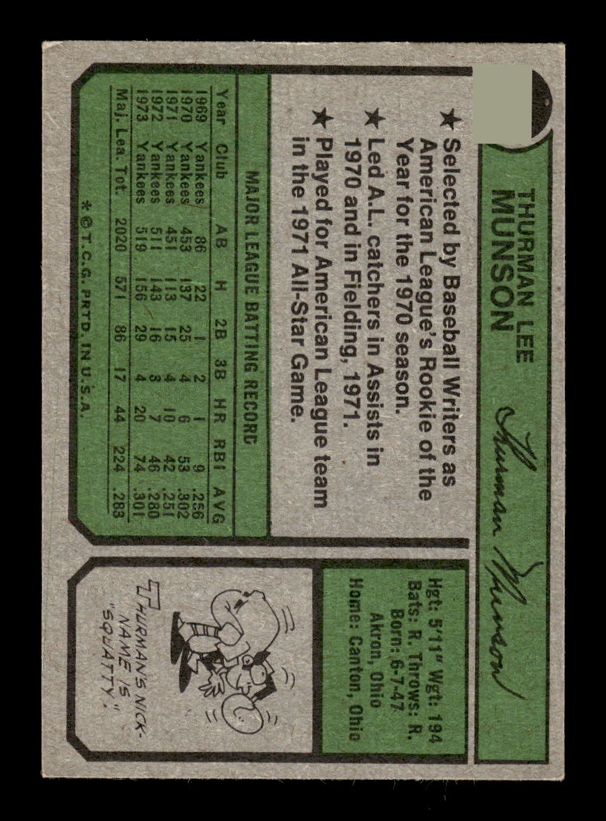 1974 Topps #340 Thurman Munson New York Yankees EX HOF10011838