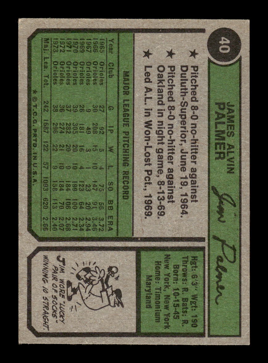 1974 Topps #40 Jim Palmer Baltimore Orioles EX HOF10011851