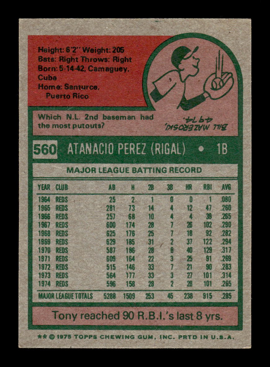 1975 Topps #560 Tony Perez Cincinnati Reds VG 10011856