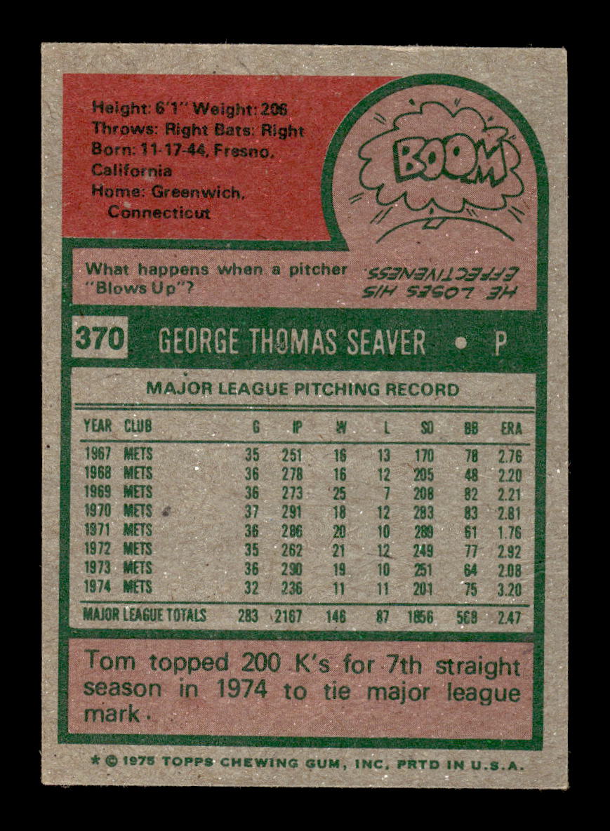 1975 Topps #370 Tom Seaver New York Mets G/VG 10011859