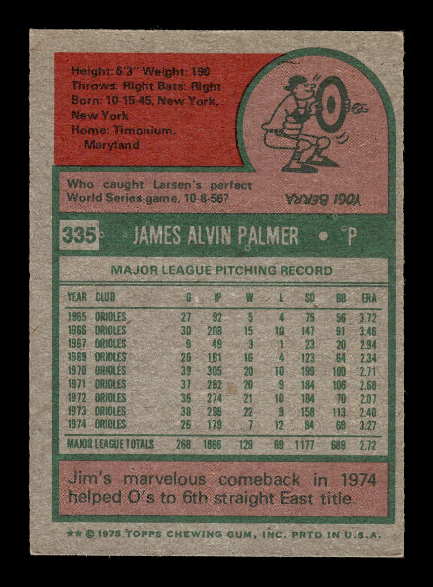 1975 Topps #335 Jim Palmer Baltimore Orioles VGEX 10011864