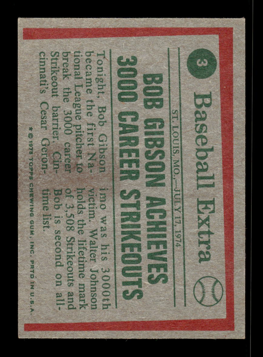 1975 Topps #3 Bob Gibson St. Louis Cardinals VGEX 10011893
