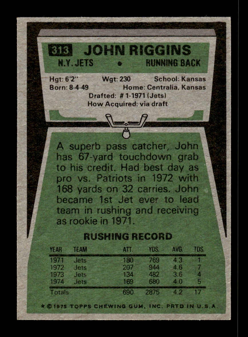 1975 Topps #313 John Riggins New York Jets EX 10011898