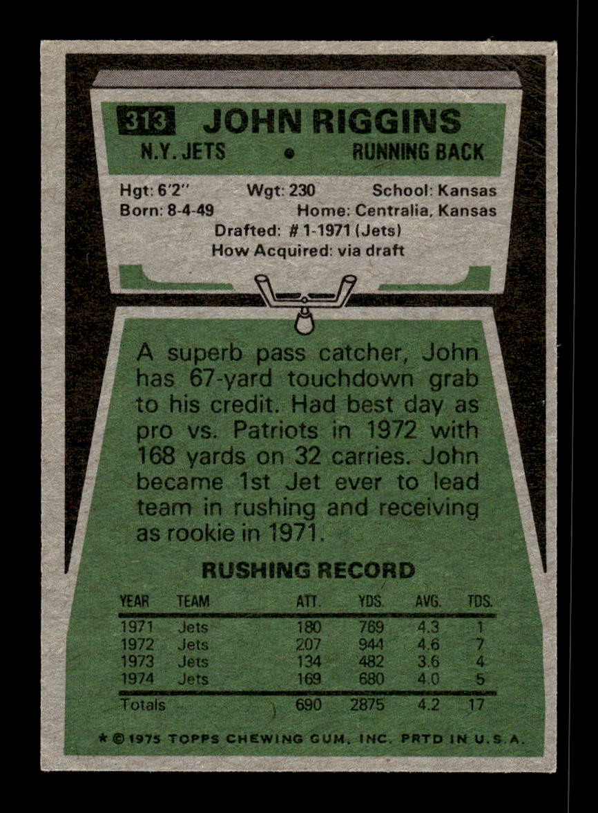1975 Topps #313 John Riggins New York Jets VG 10011901