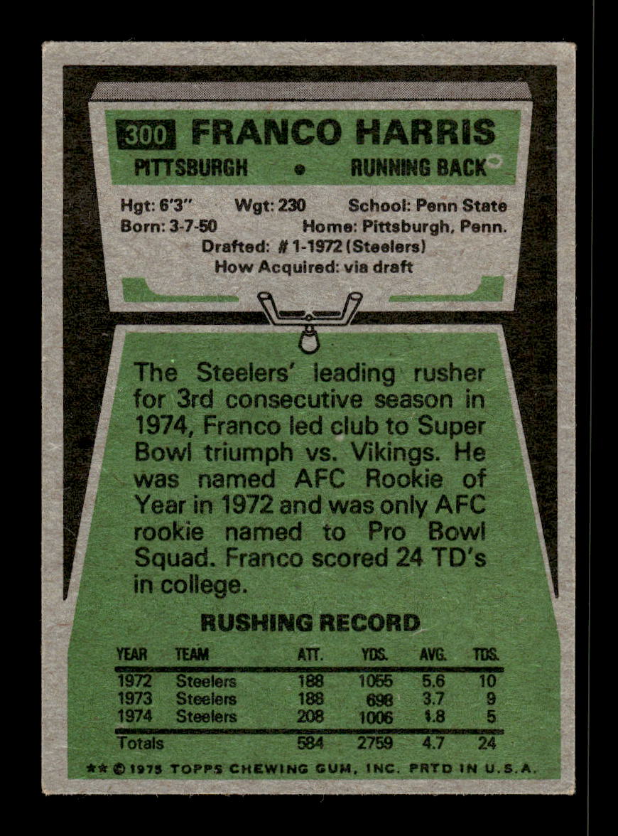 1975 Topps #300 Franco Harris Pittsburgh Steelers VG 10011903