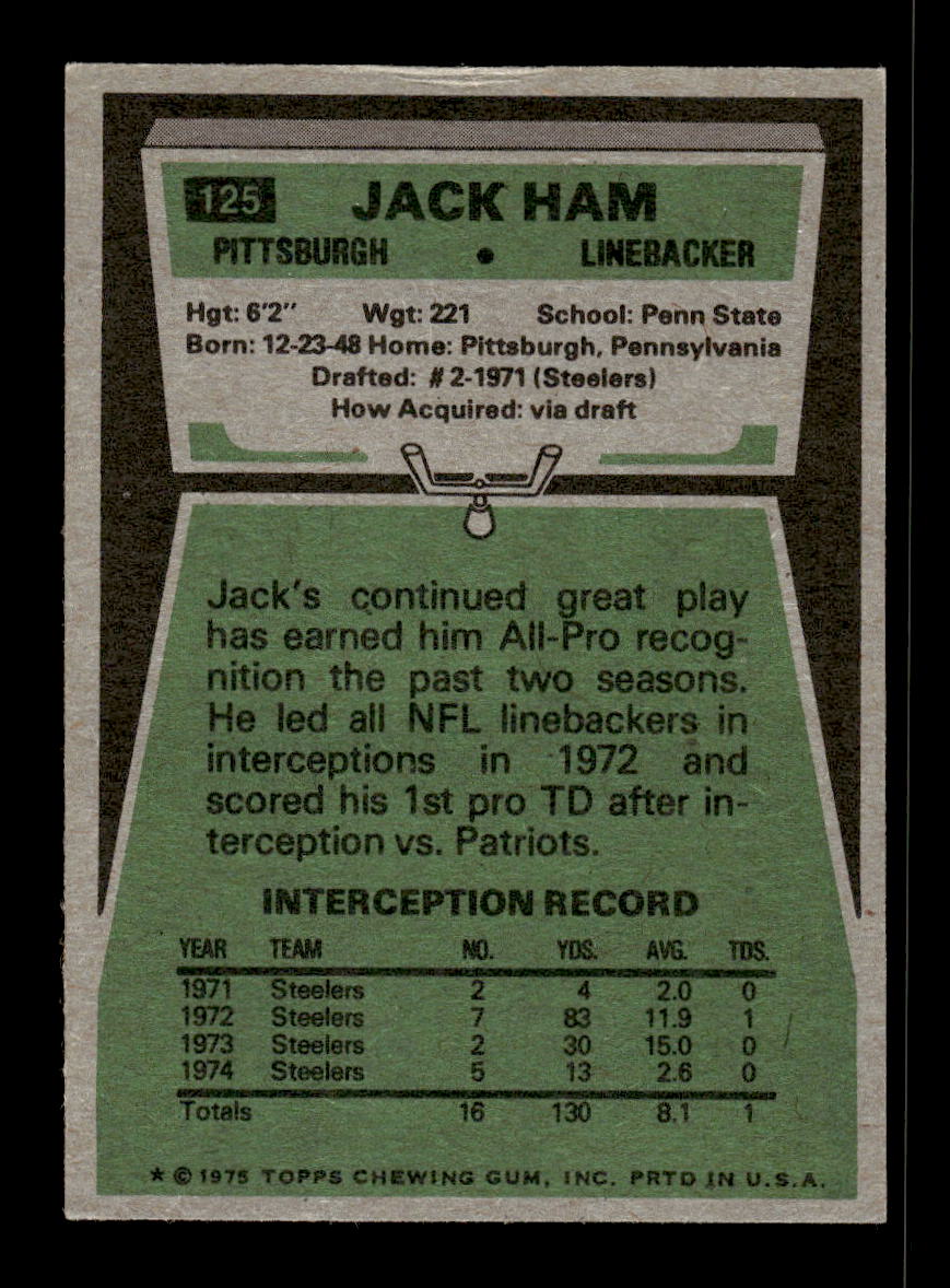 1975 Topps #125 Jack Ham Pittsburgh Steelers VGEX 10011904