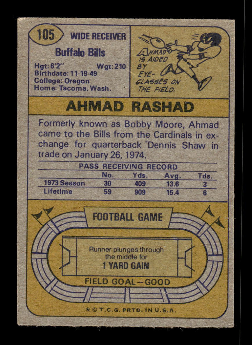 1974 Topps #105 Ahmad Rashad Buffalo Bills VG 10011920
