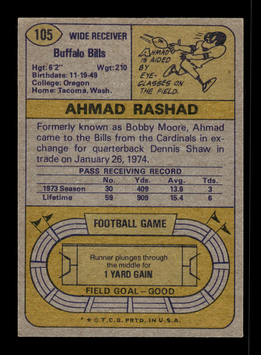 1974 Topps #105 Ahmad Rashad Buffalo Bills VG 10011921