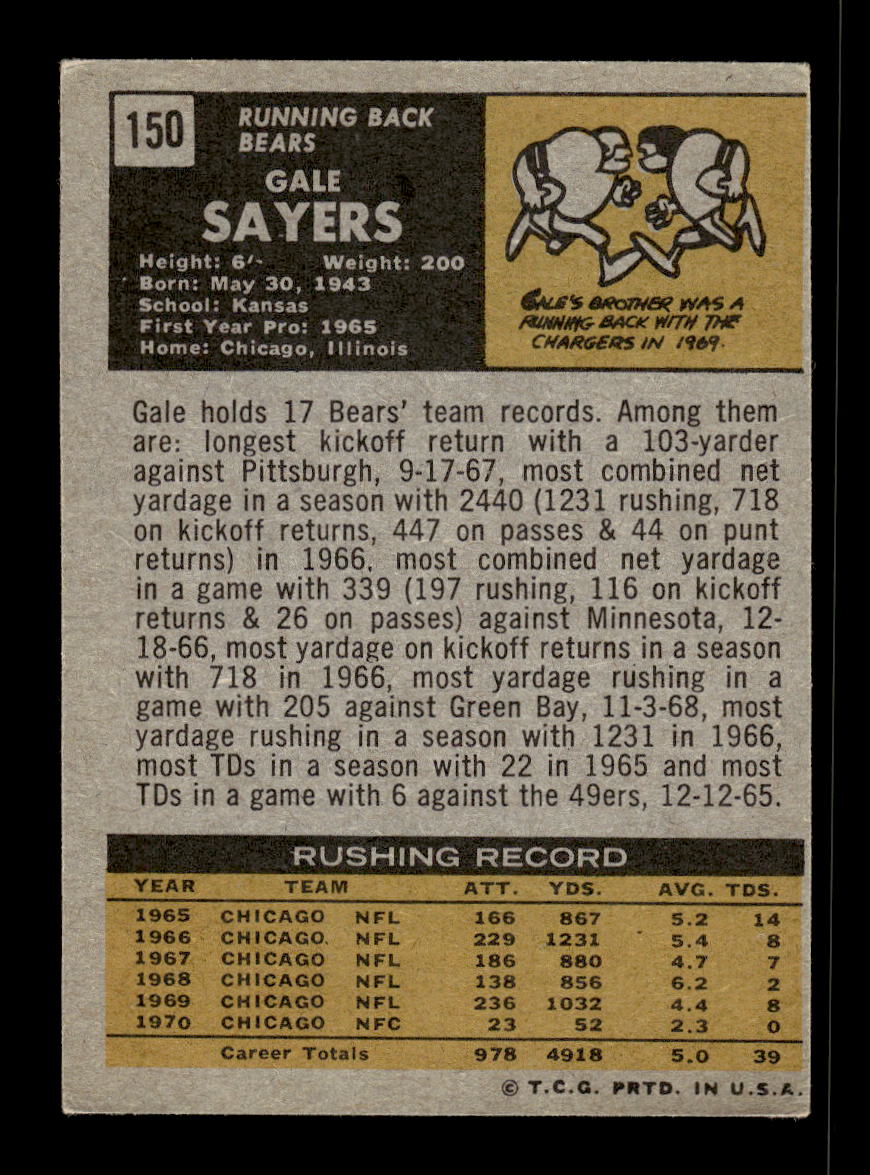 1971 Topps #150 Gale Sayers Chicago Bears VG 10011926