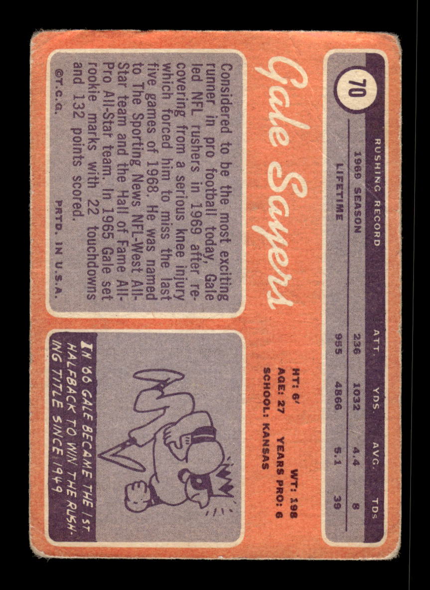1970 Topps #70 Gale Sayers Chicago Bears Poor 10011940