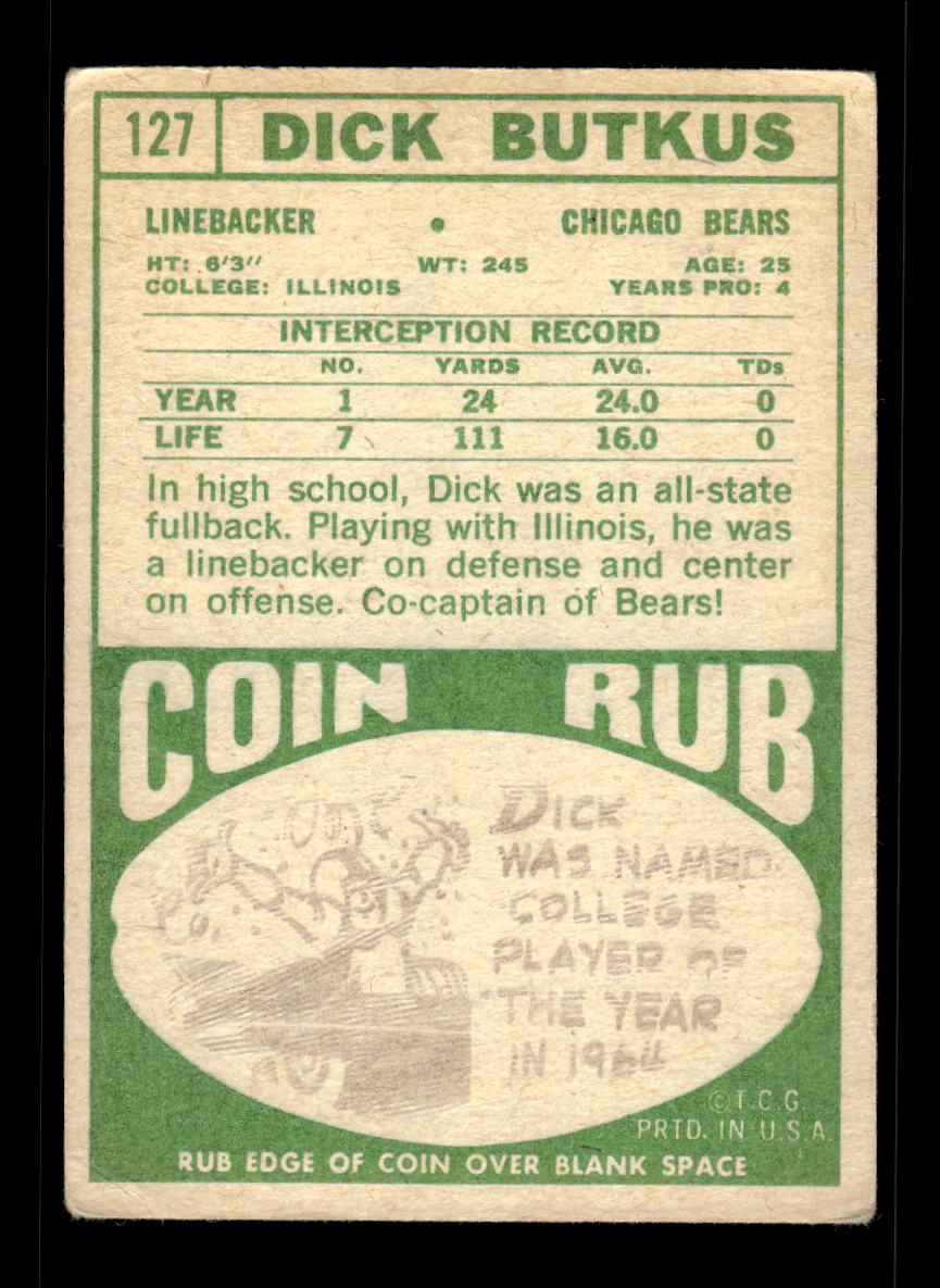 1968 Topps #127 Dick Butkus Chicago Bears G/VG 10011951