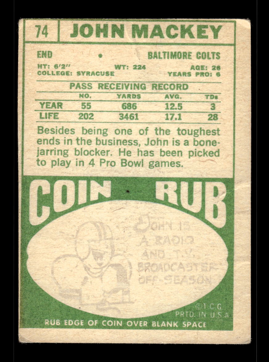 1968 Topps #74 John Mackey Baltimore Colts Poor 10011953