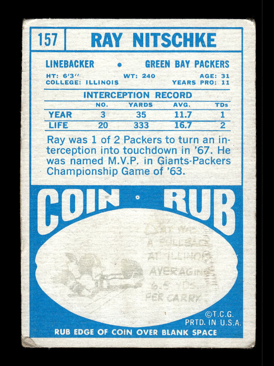 1968 Topps #157 Ray Nitschke Green Bay Packers G/VG 10011954