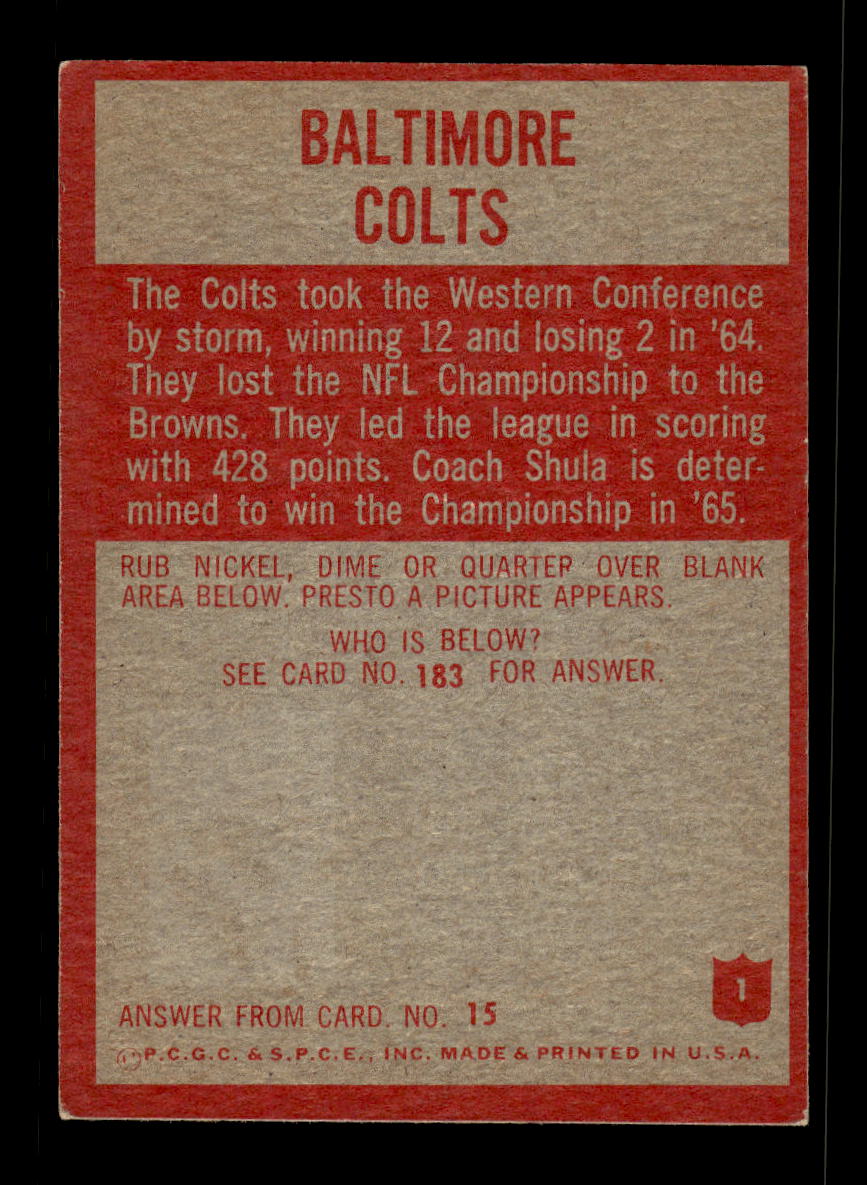 1965 Philadelphia #1 Baltimore Colts Baltimore Colts VGEX 10011958