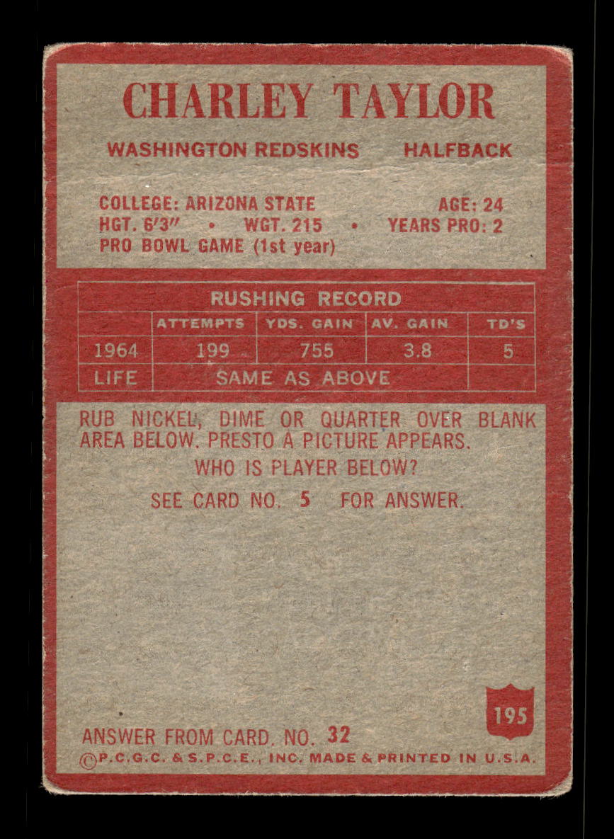 1965 Philadelphia #195 Charley Taylor Washington Redskins Poor 10011961
