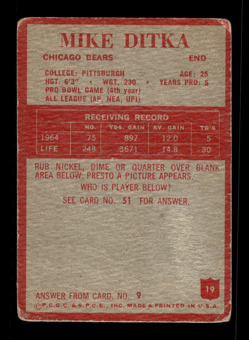 1965 Philadelphia #19 Mike Ditka Chicago Bears Poor 10011964