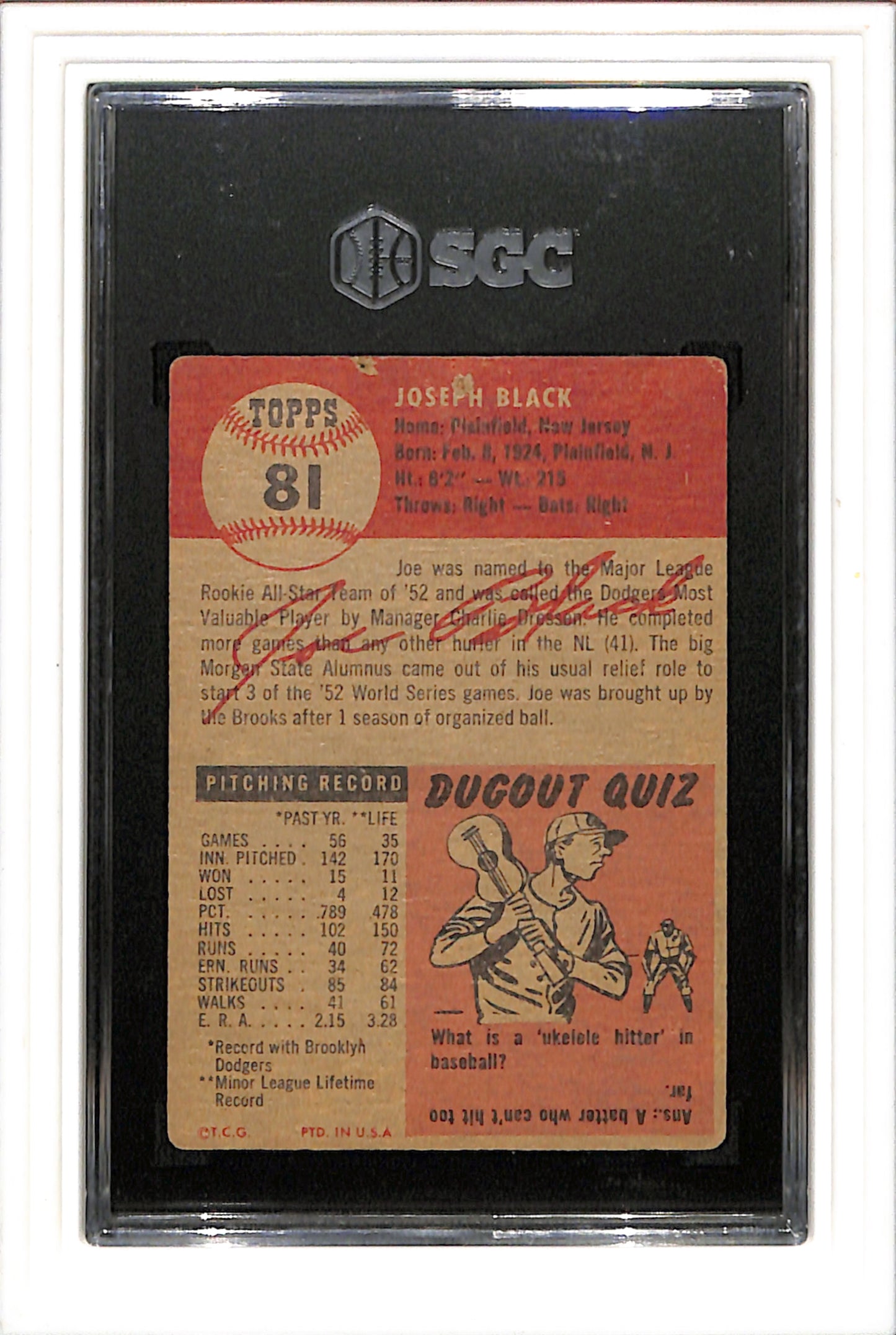 1953 Topps #81 Joe Black SGC 1 SN 4284325