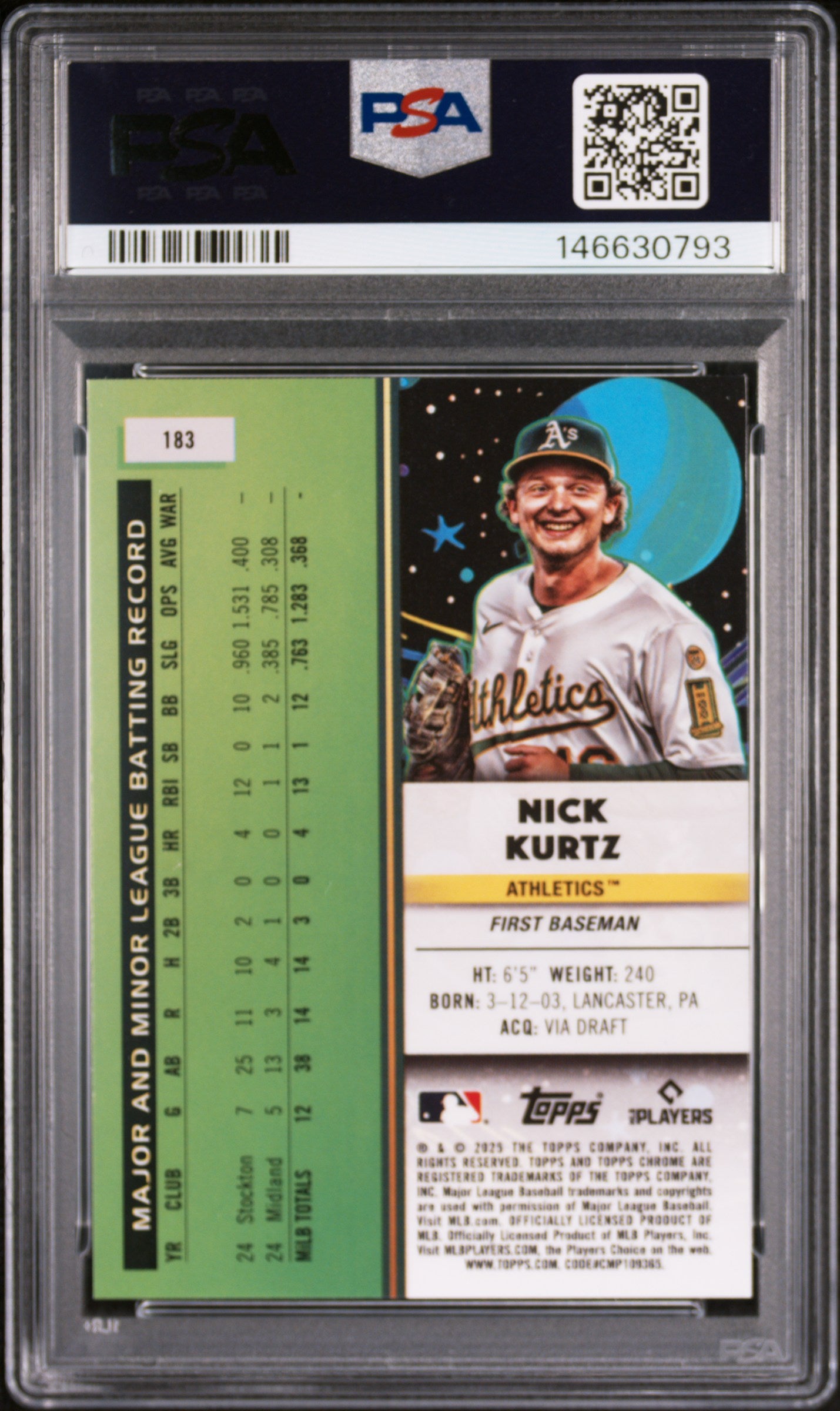2025 Topps Cosmic Chrome #183 Nick Kurtz PSA 9 SN 146630793