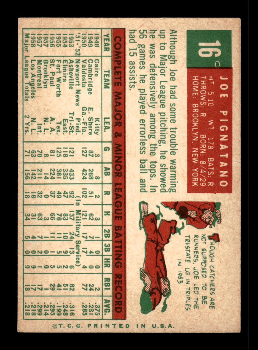 1959 Topps #16 Joe Pignatano Los Angeles Dodgers EX 10011997