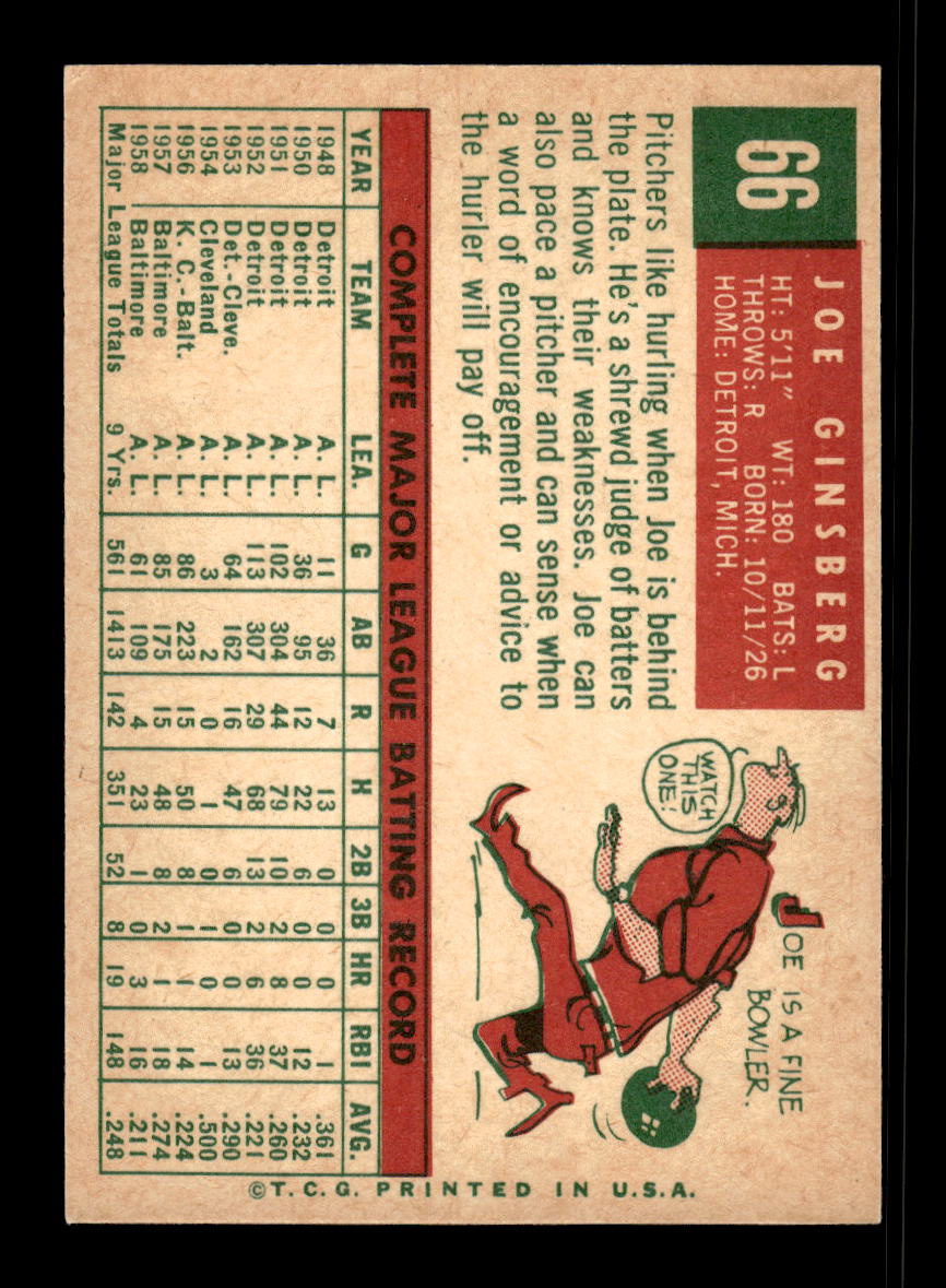 1959 Topps #66 Joe Ginsberg Baltimore Orioles EX 10012006