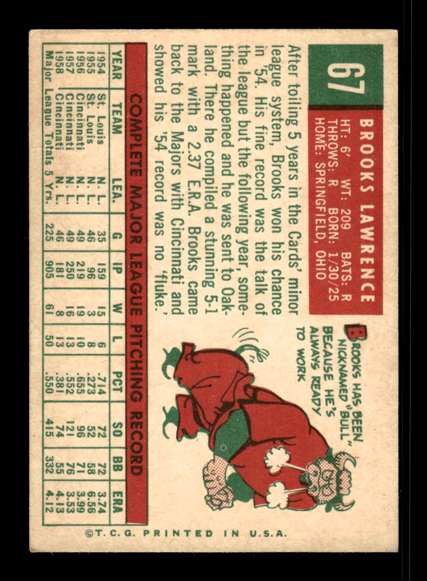 1959 Topps #67 Brooks Lawrence Cincinnati Redlegs EX 10012007