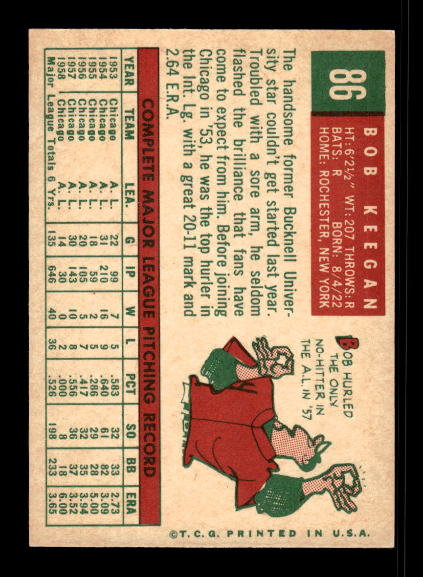 1959 Topps #86 Bob Keegan Chicago White Sox EX 10012011