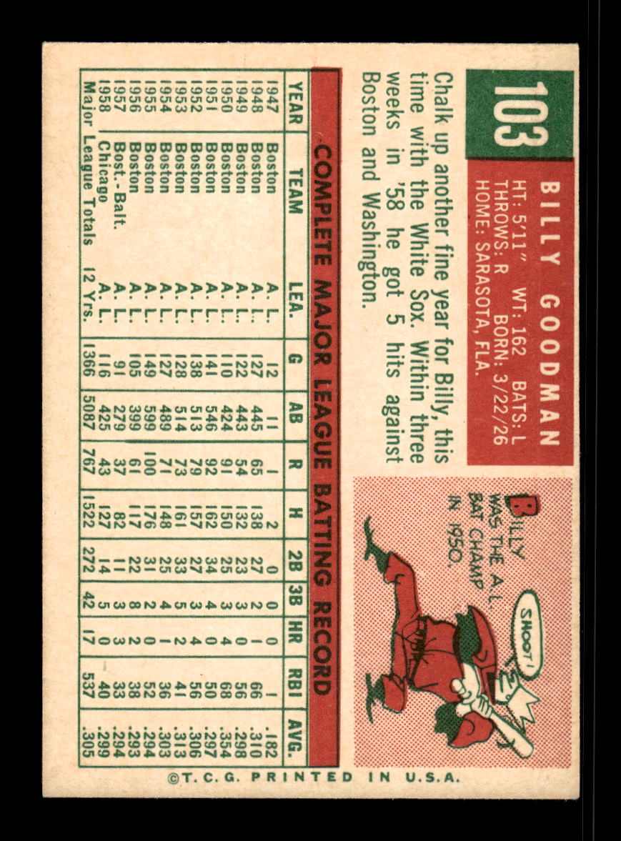 1959 Topps #103 Billy Goodman Chicago White Sox EX 10012016