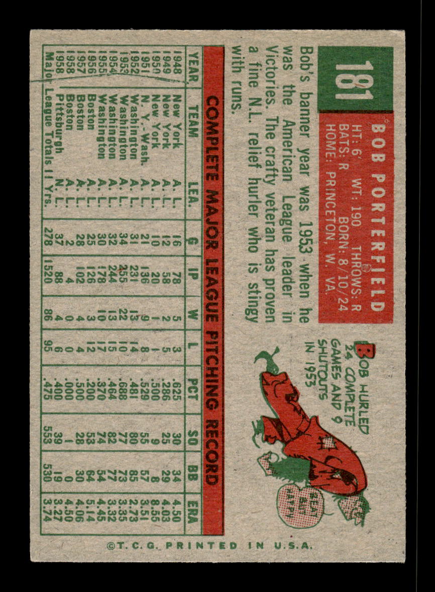 1959 Topps #181 Bob Porterfield Pittsburgh Pirates EX 10012028