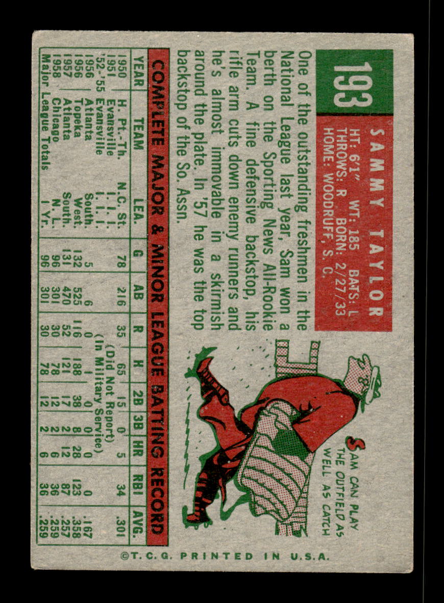 1959 Topps #193 Sammy Taylor Chicago Cubs EX 10012032