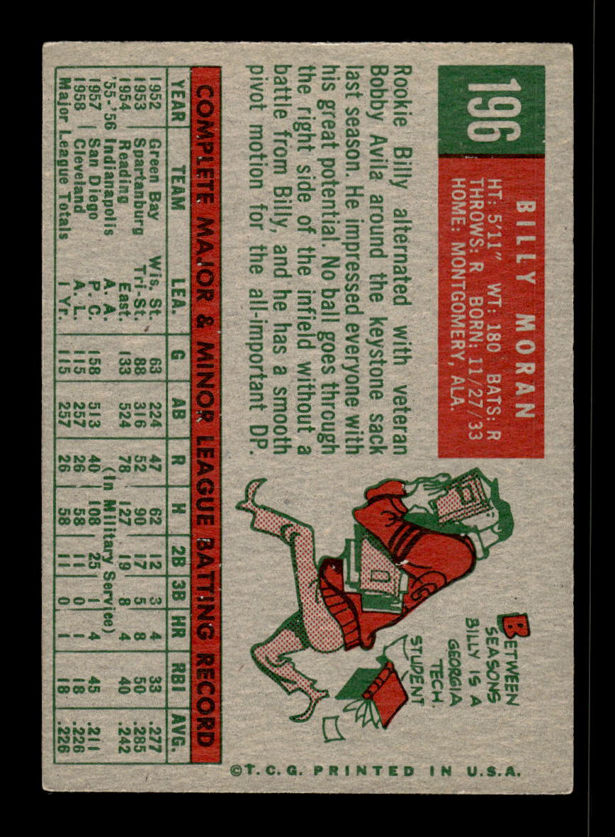 1959 Topps #196 Billy Moran Cleveland Indians EX 10012033