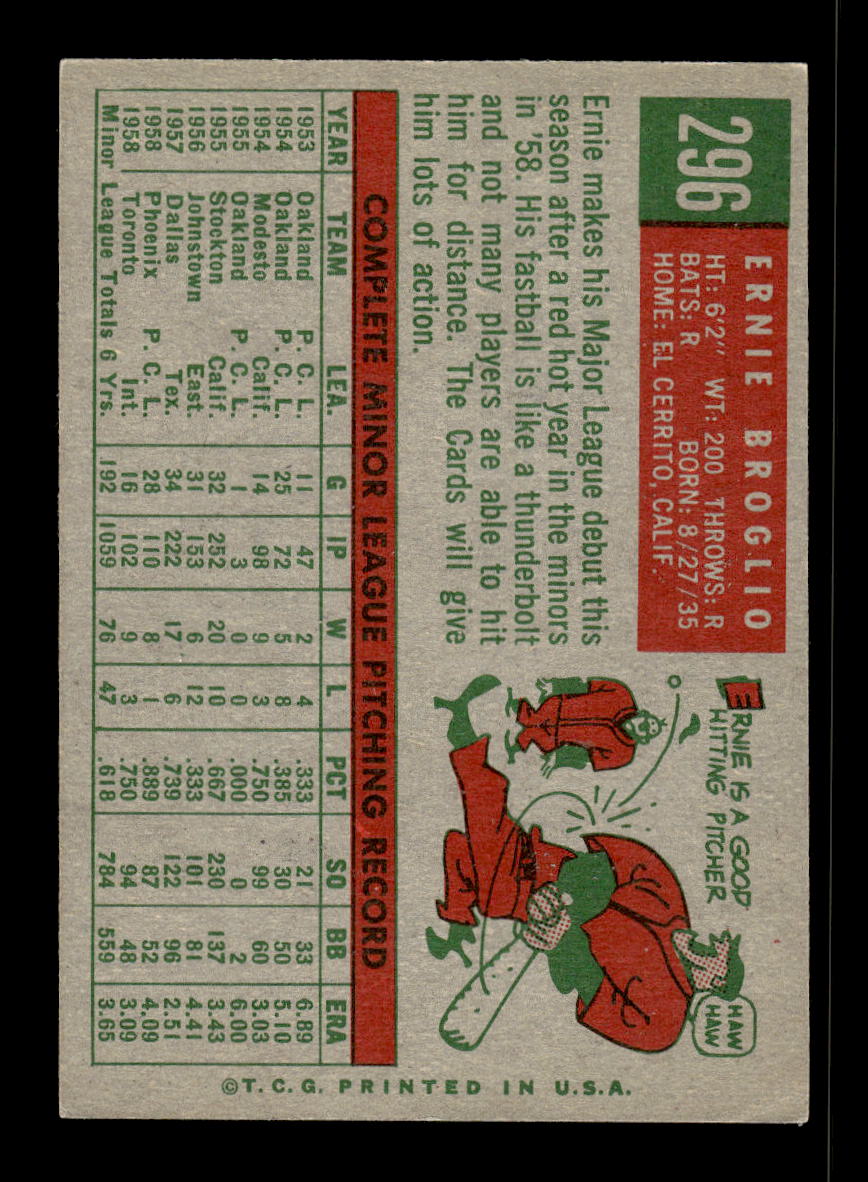1959 Topps #296 Ernie Broglio St. Louis Cardinals EX 10012055