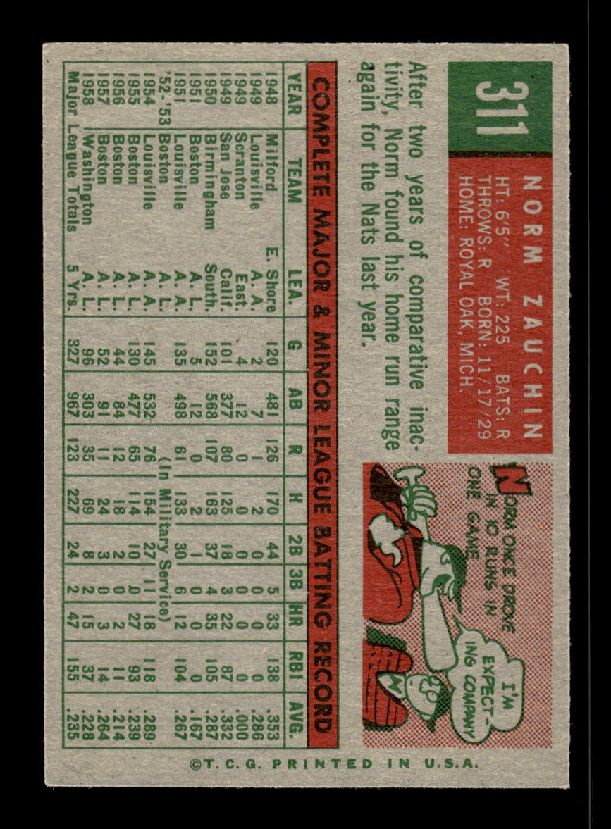 1959 Topps #311 Norm Zauchin Washington Senators EX 10012057