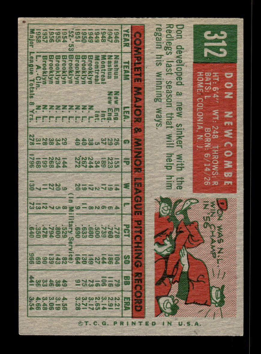 1959 Topps #312 Don Newcombe Cincinnati Redlegs EX 10012058