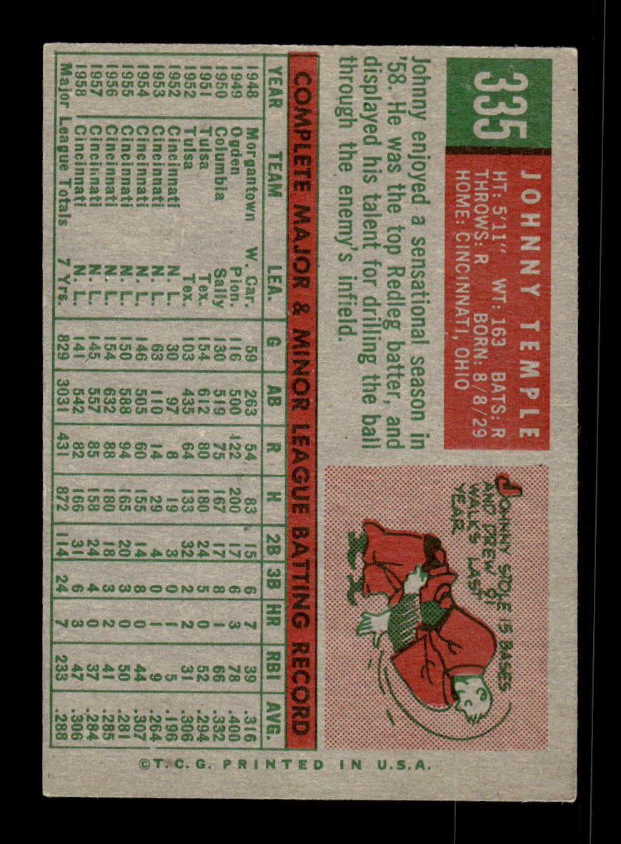 1959 Topps #335 Johnny Temple Cincinnati Redlegs EX 10012063