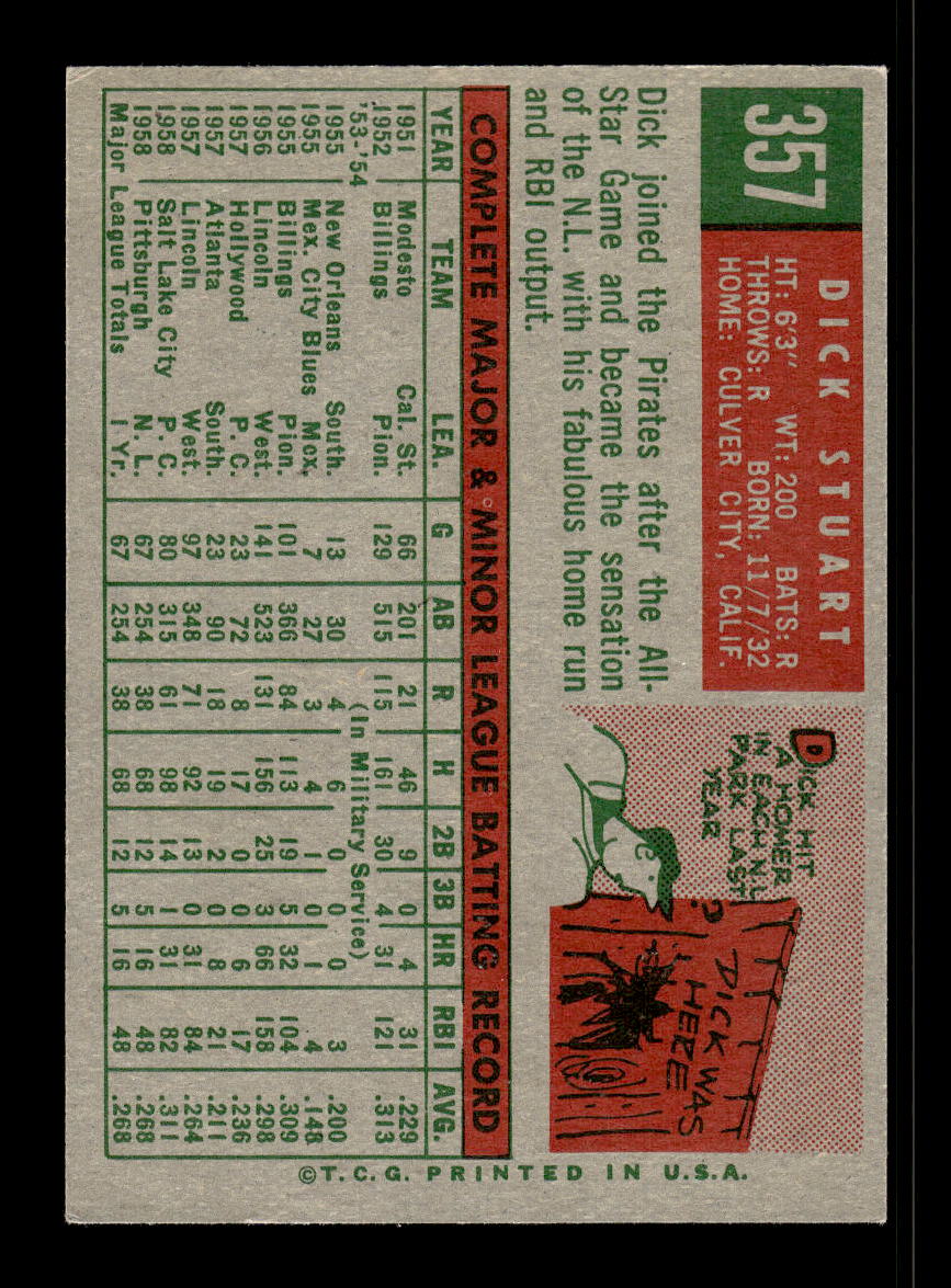 1959 Topps #357 Dick Stuart Pittsburgh Pirates EX 10012068