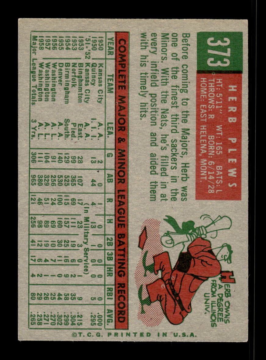1959 Topps #373 Herb Plews Washington Senators EX 10012075