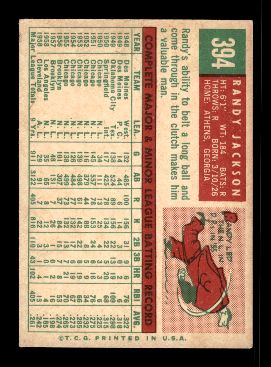 1959 Topps #394 Randy Jackson Cleveland Indians EX 10012082